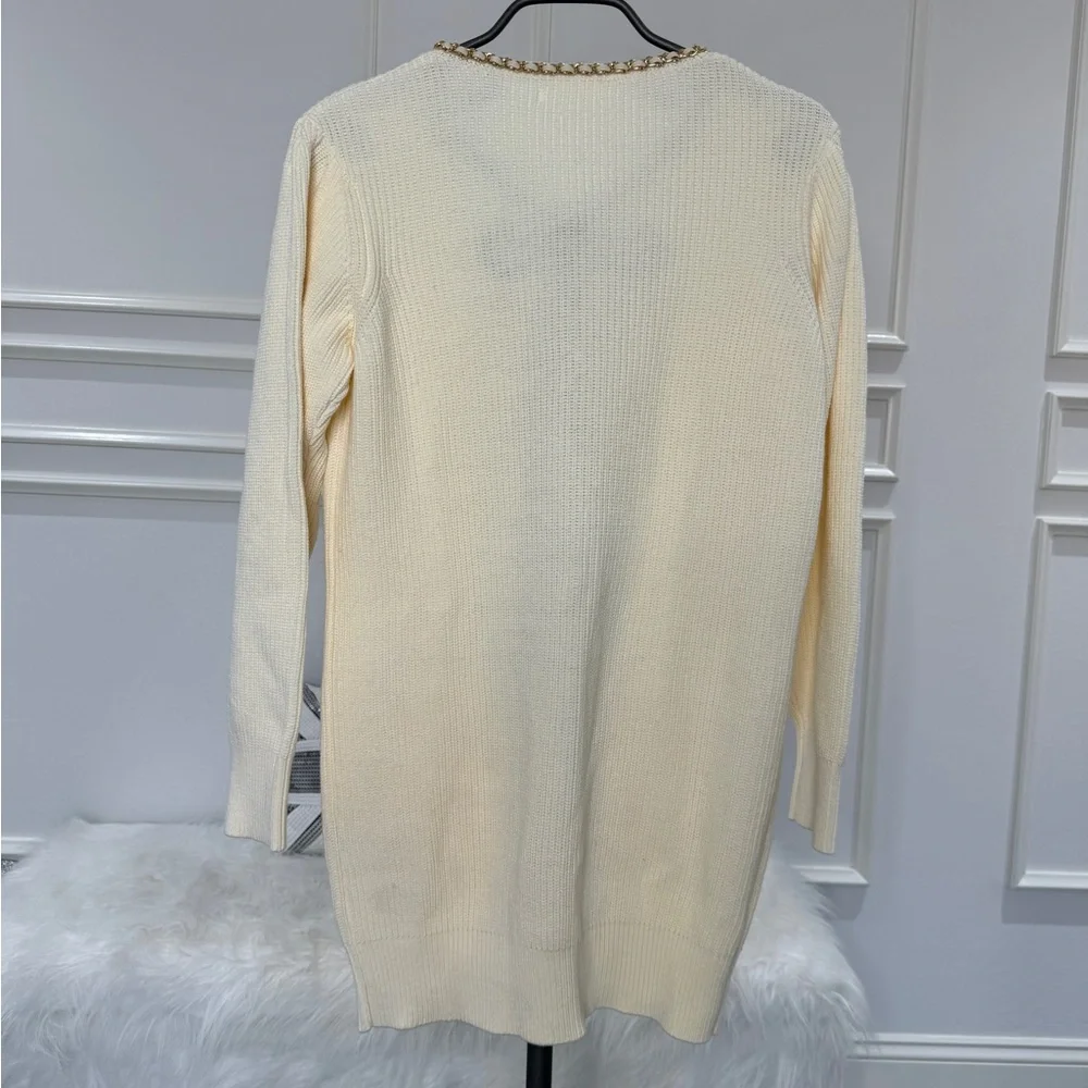 Lovers + Friends Cream Sweater Dress with Gold Chain Details XS - Picture 2 of 3